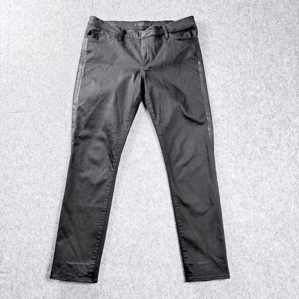 Rock & Republic Berlin Jeans Women 14M Black Denim Straight Skinny Side Stripe